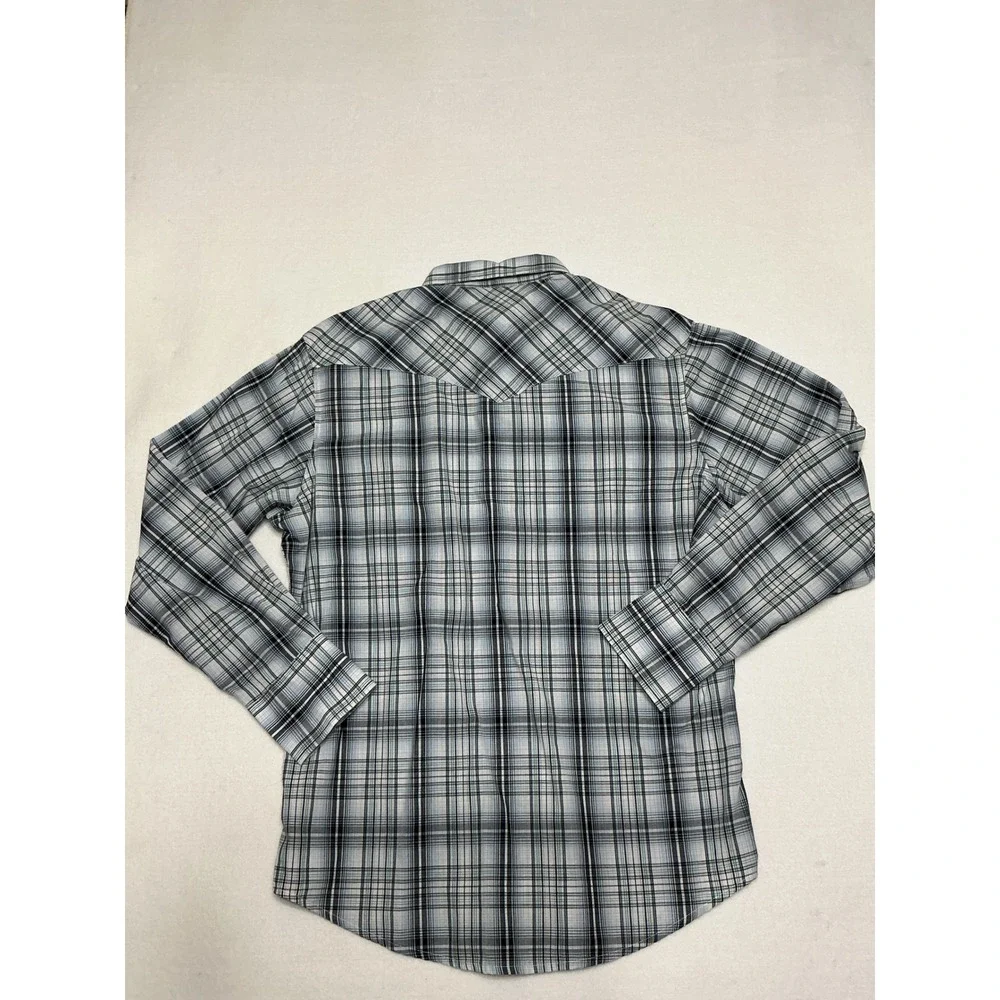 Wrangler Mens Large Western Pearl Snap Shirt Plaid Gray Black Long Sleeve Cowboy